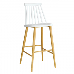 LAVIDA Σκαμπό BAR με Πλάτη, Μέταλλο Βαφή Φυσικό, PP Άσπρο  43x49x76/107cm