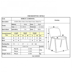 SIGMA Καρέκλα-Pro Γραφείου Επισκέπτη Στοιβαζόμενη, Μέταλλο Βαφή Μαύρο, PVC Μαύρο  57x57x79cm Tube: 40x20/1.2mm