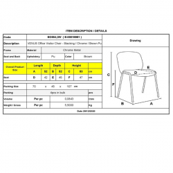 VENUS Καρέκλα Γραφείου Επισκέπτη, Στοιβαζόμενη Μέταλλο Χρώμιο, Pu Καφέ  52x52x83cm