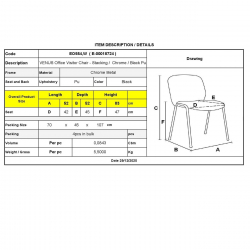 VENUS Καρέκλα Γραφείου Επισκέπτη, Στοιβαζόμενη Μέταλλο Χρώμιο, Pu Μαύρο  52x52x83cm