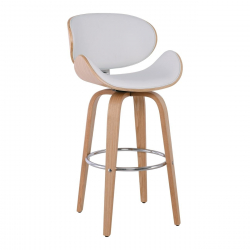 GOMEZ Σκαμπό BAR με Πλάτη, Απόχρωση Φυσικό, PU Άσπρο, Περιστρεφόμενο  54x57x76/107cm