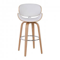 GOMEZ Σκαμπό BAR με Πλάτη, Απόχρωση Φυσικό, PU Άσπρο, Περιστρεφόμενο  54x57x76/107cm