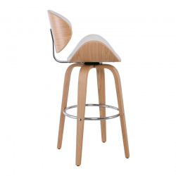 GOMEZ Σκαμπό BAR με Πλάτη, Απόχρωση Φυσικό, PU Άσπρο, Περιστρεφόμενο  54x57x76/107cm