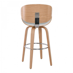 GOMEZ Σκαμπό BAR με Πλάτη, Απόχρωση Φυσικό, PU Άσπρο, Περιστρεφόμενο  54x57x76/107cm