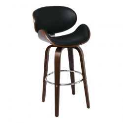 GOMEZ Σκαμπό BAR με Πλάτη, Απόχρωση Καρυδί, PU Μαύρο Περιστρεφόμενο  54x57x76/107cm