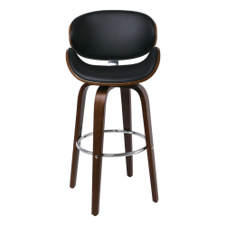 GOMEZ Σκαμπό BAR με Πλάτη, Απόχρωση Καρυδί, PU Μαύρο Περιστρεφόμενο  54x57x76/107cm