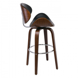 GOMEZ Σκαμπό BAR με Πλάτη, Απόχρωση Καρυδί, PU Μαύρο Περιστρεφόμενο  54x57x76/107cm