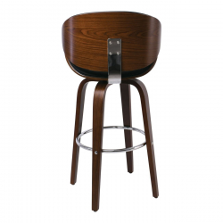 GOMEZ Σκαμπό BAR με Πλάτη, Απόχρωση Καρυδί, PU Μαύρο Περιστρεφόμενο  54x57x76/107cm