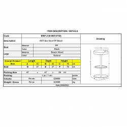 ART Σκαμπό BAR, Ξύλο Φυσικό, PP Μαύρο  37x37 H.78cm