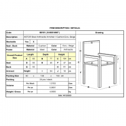 ASTOR Πολυθρόνα Κήπου - Βεράντας, Μέταλλο Βαφή Ανθρακί, Μαξιλάρι Μπεζ  60x77x104cm