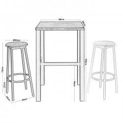 MAYER Set Bar Τραπέζι + 2 Σκαμπό Μέταλλο Βαφή Ανθρακί - Antique Brown  Table:60x60x100 Stool:Φ30 H.75