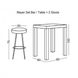 MAYER Set Bar Τραπέζι + 2 Σκαμπό Μέταλλο Βαφή Ανθρακί - Antique Brown  Table:60x60x100 Stool:Φ30 H.75