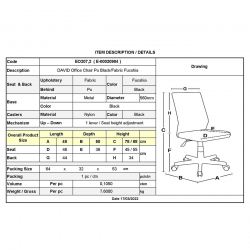 DAVID Καρέκλα Γραφείου PU Μαύρο, Ύφασμα Ροδί, Βάση Μέταλλο Βαφή Μαύρο  48x50x78/88cm