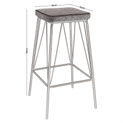 PANTON Σκαμπό BAR, Μέταλλο Βαφή Μαύρο, PU Απόχρωση Vintage Grey  43x43x76cm