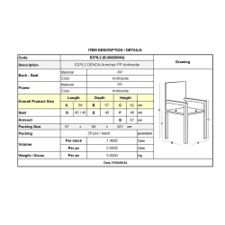 DENON Πολυθρόνα Στοιβαζόμενη PP-UV Ανθρακί  58x57x82cm