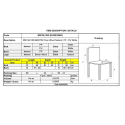 MARTIN Καρέκλα Τραπεζαρίας Κουζίνας, Metal Cross Ξύλο, PP Άσπρο, Αμοντάριστη Ταπετσαρία  48x56x82cm