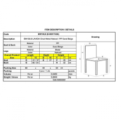 LAVIDA Καρέκλα Τραπεζαρίας Κουζίνας, Μέταλλο Βαφή Φυσικό PP Sand Beige  43x48x77cm