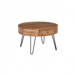 KARIM Τραπεζάκι Σαλονιού Καθιστικού, Μέταλλο Βαφή Μαύρο, Ξύλο Ακακία Φυσικό  Φ70xH.42cm