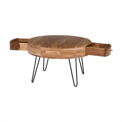 KARIM Τραπεζάκι Σαλονιού Καθιστικού, Μέταλλο Βαφή Μαύρο, Ξύλο Ακακία Φυσικό  Φ70xH.42cm