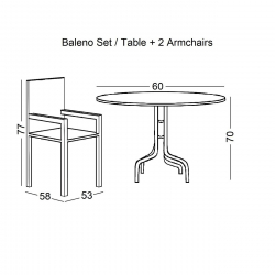BALENO Set Κήπου - Βεράντας: Τραπέζι + 2 Πολυθρόνες Μέταλλο Άσπρο - Wicker Beige  Table:Φ60x70 Armchair:53x58x77