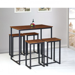 HENRY Set Bar Τραπέζι + 4 Σκαμπό, Μέταλλο Βαφή Σκούρο Καφέ - Καρυδί  Table:100x60x86 Stool:40x30x60