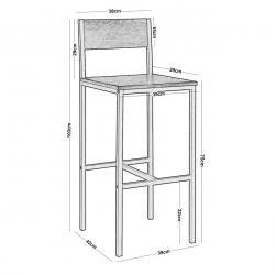 STAB Σκαμπό BAR με Πλάτη, Μέταλλο Βαφή Ανθρακί, Κάθισμα Απόχρωση Antique Brown  39x42x75/103cm