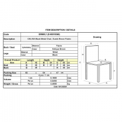 CELINA Καρέκλα Μέταλλο Βαφή Μαύρο, Ύφασμα Suede Καφέ  45x54x85cm