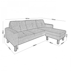 REVERSE Καναπές Σαλονιού Καθιστικού, Γωνία Αναστρέψιμος Ύφασμα Ανοιχτό Γκρι  197x131x74cm H.86cm