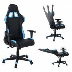 BF9150 Gaming Πολυθρόνα Γραφείου, Ανάκλιση Πλάτης έως 90°, Pu Μαύρο - Μπλε  67x69x124/134cm