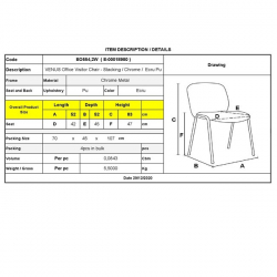 VENUS Καρέκλα Γραφείου Επισκέπτη, Στοιβαζόμενη Μέταλλο Χρώμιο, Pu Άσπρο  52x52x83cm