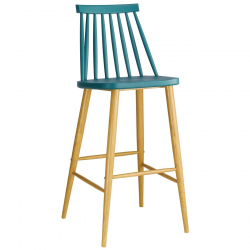 LAVIDA Σκαμπό BAR με Πλάτη, Μέταλλο Βαφή Φυσικό, PP Μπλε  43x49x76/107cm
