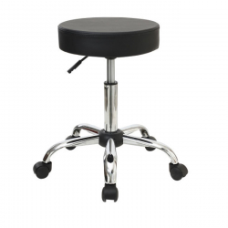 GLORY Σκαμπό, Βάση Χρώμιο, PU Μαύρο, Ρυθμιζόμενο Ύψος, Περιστρεφόμενο, Τροχήλατο  Φ35 H.51/67cm