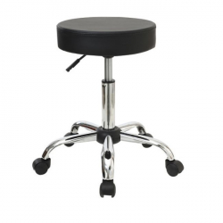 GLORY Σκαμπό, Βάση Χρώμιο, PU Μαύρο, Ρυθμιζόμενο Ύψος, Περιστρεφόμενο, Τροχήλατο  Φ35 H.51/67cm