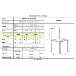 ΣΙΦΝΟΣ Καρέκλα Οξιά Βαφή Εμποτισμού Φυσικό, Κάθισμα Ψάθα  41x45x88cm