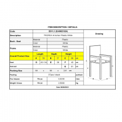 TROPEA Πολυθρόνα Τραπεζαρίας Κήπου - Βεράντας Στοιβαζόμενη, PP Απόχρωση Άσπρο  58x57x89cm
