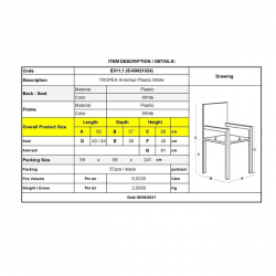 TROPEA Πολυθρόνα Τραπεζαρίας Κήπου - Βεράντας Στοιβαζόμενη, PP Απόχρωση Άσπρο  58x57x89cm