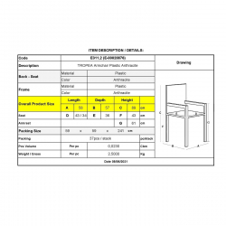 TROPEA Πολυθρόνα Τραπεζαρίας Κήπου - Βεράντας Στοιβαζόμενη, PP Απόχρωση Ανθρακί  58x57x89cm