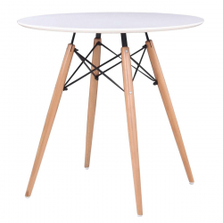 ART Wood Τραπέζι, Πόδια Οξιά Φυσικό, Επιφάνεια MDF Άσπρο  Φ80cm H.74cm