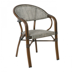 VEGERA Πολυθρόνα Dining Αλουμίνιο Βαφή Καρυδί Textilene Μπεζ, Στοιβαζόμενη  57x58x83cm