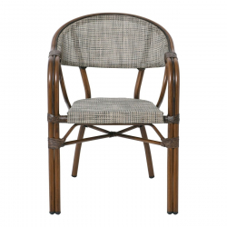 VEGERA Πολυθρόνα Dining Αλουμίνιο Βαφή Καρυδί Textilene Μπεζ, Στοιβαζόμενη  57x58x83cm