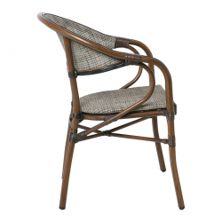 VEGERA Πολυθρόνα Dining Αλουμίνιο Βαφή Καρυδί Textilene Μπεζ, Στοιβαζόμενη  57x58x83cm