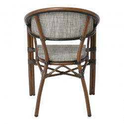 VEGERA Πολυθρόνα Dining Αλουμίνιο Βαφή Καρυδί Textilene Μπεζ, Στοιβαζόμενη  57x58x83cm