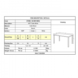 ART Τραπέζι Τραπεζαρίας Κουζίνας, Άσπρο MDF, Πόδια Οξιά Φυσικό  120x80x73cm