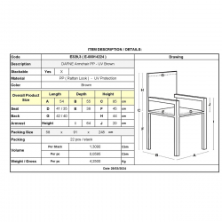 DAFNE Πολυθρόνα Τραπεζαρίας Κήπου Στοιβαζόμενη, PP Rattan Look UV Protection, Καφέ  54x55x85cm