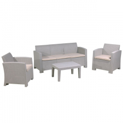 SAVANNA Set Σαλόνι Κήπου Βεράντας  K/D, PP-UV Sand Grey Μαξιλάρια Μπεζ  Table+Sofa 3Seater+2 Armchairs