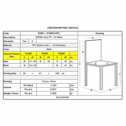 DAFNE Καρέκλα Τραπεζαρίας Κήπου Στοιβαζόμενη, PP Rattan Look UV Protection, Άσπρο  46x55x85cm