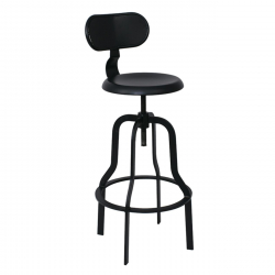 BRUNO Σκαμπό BAR με Πλάτη, Μέταλλο Βαφή Μαύρο, Ύψος Ρυθμιζόμενο, Περιστρεφόμενο  43x50x67/91-82/106cm