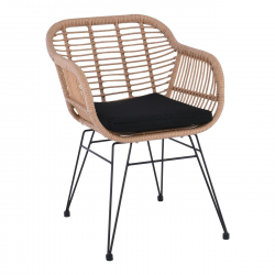 SALSA Πολυθρόνα Τραπεζαρίας Κήπου, Μέταλλο Βαφή Μαύρο, Wicker Φυσικό, Μαξιλάρι Μαύρο  56x61x85cm