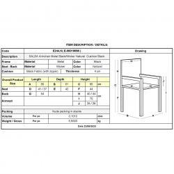 SALSA Πολυθρόνα Τραπεζαρίας Κήπου, Μέταλλο Βαφή Μαύρο, Wicker Φυσικό, Μαξιλάρι Μαύρο  56x61x85cm