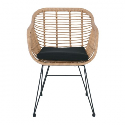 SALSA Πολυθρόνα Τραπεζαρίας Κήπου, Μέταλλο Βαφή Μαύρο, Wicker Φυσικό, Μαξιλάρι Μαύρο  56x61x85cm